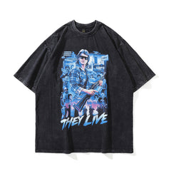 Men T Shirt Street Retro Portrait Printing Loose Short Sleeve T-shirt for Men and Women