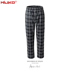 Mens Vintage Pants Drawstring Cotton Casual Plaid Pants MIJKO