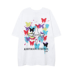 T-shirt Homme Imprimé Papillon Manches Courtes Unisexe Ample Vintage