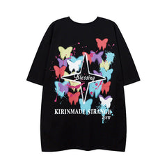 T-shirt Homme Imprimé Papillon Manches Courtes Unisexe Ample Vintage