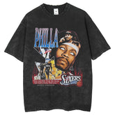 Mens T Shirts Allen Iverson Printed T-Shirt Washed Vintage Customized