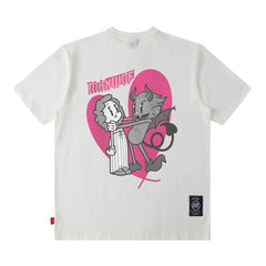 Men T Shirt Short Sleeve Summer Loose I Retro High Street Men and Women Couple