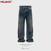 Mens Vintage Pants Washed Water Old Embroidered Unisex Pants MIJKO