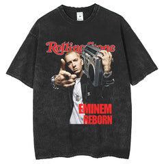 Men T Shirts Washing T-Shirt Rapper Print Loose Half Sleeve T-Shirt