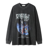 Men Long Sleeve T Shirt Cartoon Characters Printed Washed Old Loose