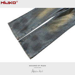 Mens Vintage Pants Distress Wide Leg Jeans MIJKO