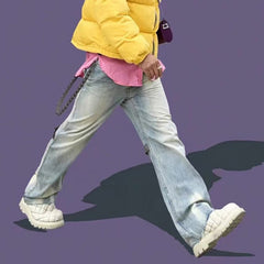 Men's Vintage Pants Men's Washed Trousers High Street Old Micro-pull Jeans MIJKO