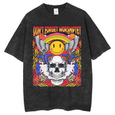 Mens T Shirts Washing Vintage Skull Print T-Shirt Short Sleeve Hip Hop