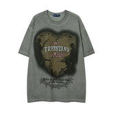 T-shirt Homme Lavé Street Style, Marque Tendance Hip Hop pour Hommes et Femmes, Col Rond Manches Courtes