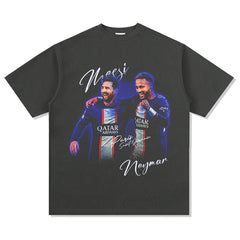 Mens Vintage Football T-Shirt BC Neymar Messi Vintage Print Long Sleeve Short Sleeve T-Shirt Washed and Old