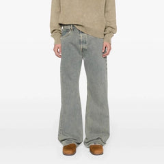 Men's Vintage Pants Men's and Women's Washed Faded Old Straight Denim Trousers MIJKO