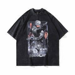 T-shirt homme à manches courtes imprimé dessin animé - T-shirt d'été décontracté délavé vieilli pour homme