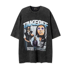 T-shirt homme imprimé Hiphot, délavé, vintage, manches courtes