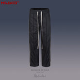 Mens Vintage Pants Zipper-embellished Drawstring Slacks MIJKO