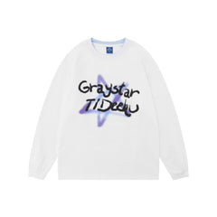 Men Long Sleeve T Shirt Graffiti Butterfly Print Niche Cotton