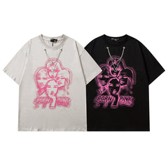 T-shirt Homme Mode Nationale Graffiti Impression Manches Courtes T-shirt Ample Homme et Femme