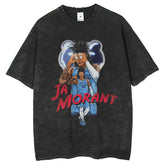 Mens T Shirts Washing T-Shirt Morant Basketball Print Hip Hop Loose