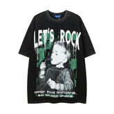 Men T Shirt Hip Hop Vintage Print Short Sleeves T-shirt Men's Wash T-shirt