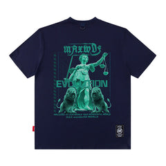 T-shirt homme couple été manches courtes ample rétro imprimé ange