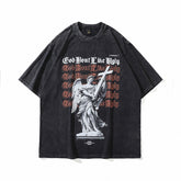 T-shirt homme imprimé ange lavé manches courtes T-shirt homme et femme couple rétro