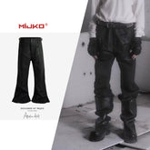 GGGard MIJKO series men's women's micro-pull brush wax knee fold locomotive trousers waist buckle design functional black jeans