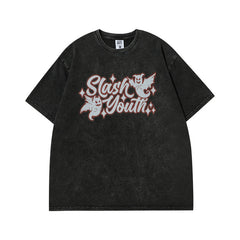 T-shirt Homme Imprimé Lettres Effet Vieilli Délavé Manches Courtes T-shirt Femme Hip Hop