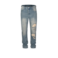 Men's Vintage Pants Washed Old Trousers Men's and Women's Ripped Slim-Fit Jeans MIJKO