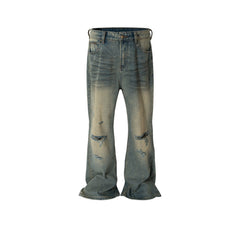 Men Vintage Pants washed old trousers slightly ripped blue jeans MIJKO