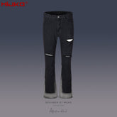Mens Vintage Pants Splicing Knife Cut Ripped Unisex Jeans MIJKO