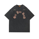 Man Tees Short sleeve Retro Alphabet Wash Short Sleeve T-shirt