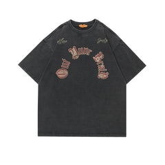 Man Tees Short sleeve Retro Alphabet Wash Short Sleeve T-shirt