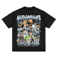 Mens Vintage Football T-Shirt Vintage Argentina Messi Printed Short Sleeve T-Shirt Versatile Crew Neck Wash