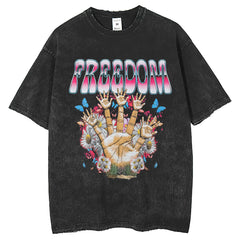 Mens T-Shirts Washed Printed T-Shirts Crew Neck Loose