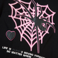 Men Long Sleeve T Shirt Heart-Shaped Spider Web Printed Loose