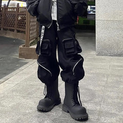 Men Vintage Pants Casual Pants Functional Multi-Bag Wide Leg Pants MIJKO