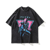 T-shirt homme vintage vieilli imprimé manches courtes T-shirt ample d'été pour hommes et femmes