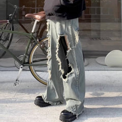 Mens Vintage Pants Trousers Washed Retro Blue Jeans MIJKO