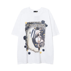 T-shirt homme à manches courtes imprimé graffiti de dessin animé, décontracté, assorti pour homme et femme