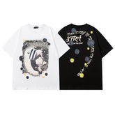Men T Shirt Cartoon Graffiti Printing Short-Sleeved T-shirt Casual All-Matching Men and Women