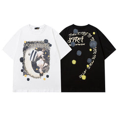 T-shirt homme à manches courtes imprimé graffiti de dessin animé, décontracté, assorti pour homme et femme