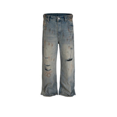 Men's Vintage Pants Rust-dyed white trousers men's and women's jeans MIJKO