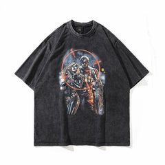 T-shirt Rétro Homme Impression Personnalité Manches Courtes T-shirt Couple Ample Homme et Femme