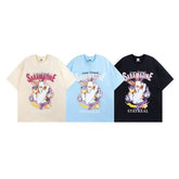Men T Shirt Sweet Cool Bunny Print Couple Short Sleeve T-shirt Men and Women Retro