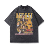T-shirt homme à manches courtes imprimé portrait, effet vieilli, coupe ample, délavé