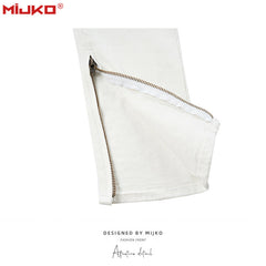 Mens Vintage Pants Slim Fit Zip Trim Jeans MIJKO