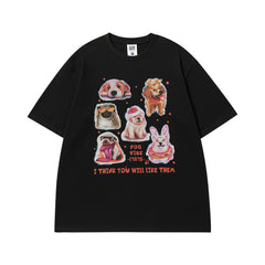 T-shirt homme en coton imprimé lettres à manches courtes, coupe ample pour l'été