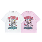 Men T Shirt Vintage Cartoon Print Couple Short Sleeve T-shirt Men and Women Hip Hop