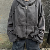 Men's Jacket Splicing Zip Cardigan Loose Hooded Sweater MIJKO