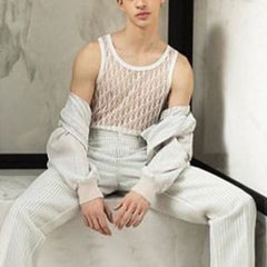 Rave Outfits Mens Vest Stretch Knitted Hollow Out Base Clothing