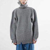 Mens Jacket Turtleneck Knitted Ripped Sweater MIJKO